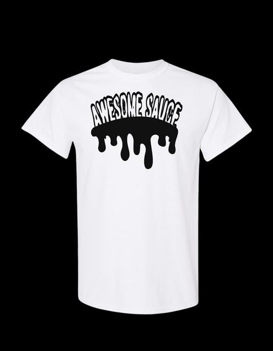 Black logo white shirt